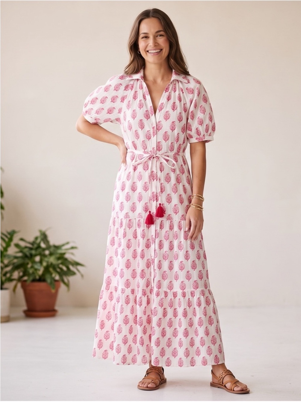 Roller Rabbit Target Bouquet Maxi Floral Block Print Dress White Pink Large